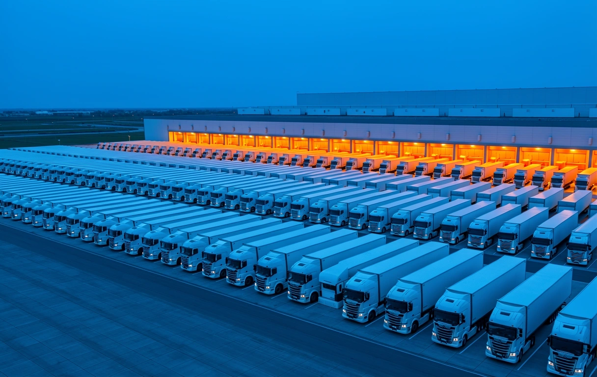 Europäisches Logistik-Hub bei Dämmerung