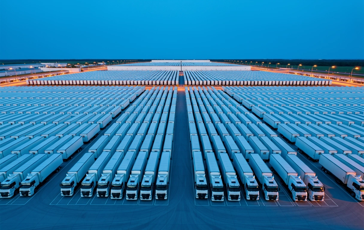 Logistikzentrum bei Dämmerung